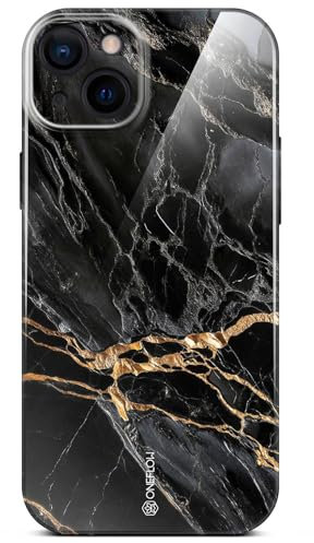 ONEFLOW Bliss Cover für iPhone 14 Hülle in Marmor Optik, Designer Case Handy Schutzhülle mit Kameraschutz, Muster Hardcase Glitzer Handyhülle marmoriert, Schwarz Gold