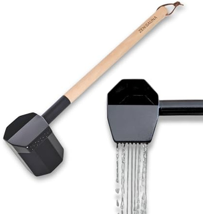 Saunakelle aus Edelstahl und Holz mit Regen-Funktion - 330ml - Perfekt für den Sauna Aufguss | Erzeugt sanften Regen | Zubehör für Sauna & Gartensauna