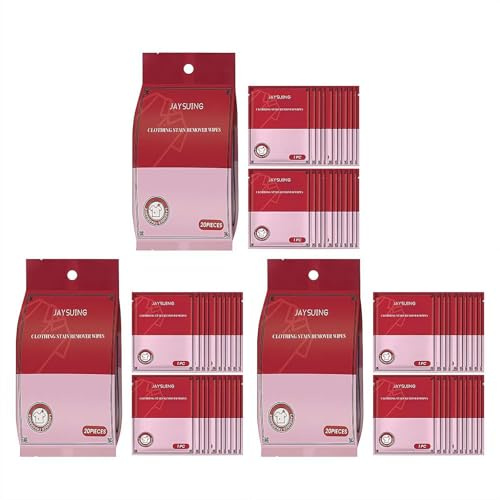 Stain Removal Wet Wipes 20-Pack - Individually Wrapped Clothes Stain Remover, Fast-Acting Formula for Coffee Grease Ink, Portable Emergency for Shoes Bed Sheets (3 Pcs)