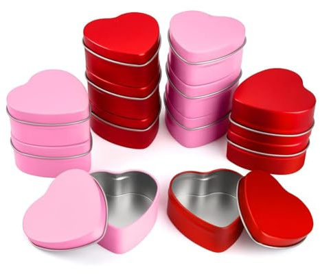 Koolenry 12 Pack 2oz Valentine'S Day Heart Tins with Lids Bulk Heart Candle Jars Valentine Candle Containers,for Candle Making