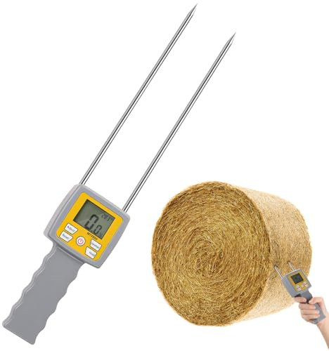 Hay Moisture Tester - Misuratore di umidità portatile a doppia sonda con compensazione della temperatura e dell'umidità - per balle di fieno, erba foraggera, erba medica, Pennisetum Hydridum e Leymus