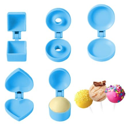 Duqulle 5 Pieces Cake Pop Mold, Round and Heart Cake Pop Molds, Chocolate Candy Mould, Round Shape Cakesicle Popper Maker Set, Treat Baking Mold Kit for Wedding Birthday Gathering Dessert