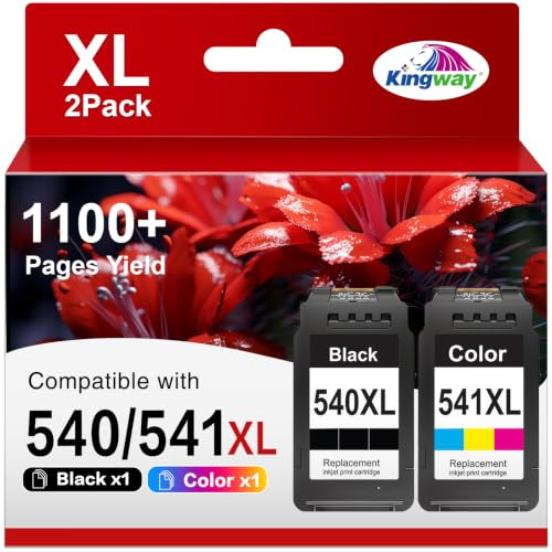 KINGWAY 540XL 541XL Kompatibel für Canon Druckerpatronen PG-540 XL CL-541XL für Canon TS5150 Druckerpatronen für PIXMA TS5150 MG3650s MG3600 MG3350 TS5100 TS5151 MX535 MX475(Schwarz, Farbe,2-Pack)
