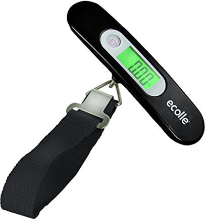 ecolle Digitale Kofferwaage bis zu 50 kg Gepäckwaage mit großes LCD-Display tragbare Hängewaage | Hintergrundbeleuchtung | Tara-Funktion praktisch für Reisen Schwarz