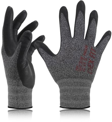 DEX FIT FN330 Arbeitshandschuhe Nitril, 3D Komfort-Passform, Touchscreen Handschuhe für Arbeit, Garten, Lager, Werkstatt und Montage, Damen & Herren SchwarzGrau, XL, 12 Paar