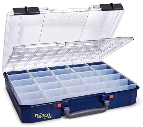 raaco CarryLite 80 5x10-25/DL: Leicht Sortierbox für Werkstatt, mit 25 Einsätze für Kleinteile, Traglast 13 kg, Sichere Aufbewahrung, Transparenter Sandwich-Deckel, 33 x 41.3 x 8.2 cm