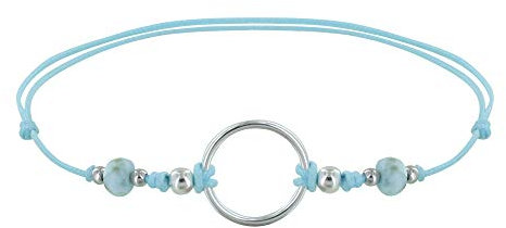 LES POULETTES BIJOUX - Armband Link Silber Kreis und Zwei Larimar Facettiert Perle - Blauer Himmel