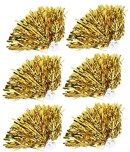Keenso Cheerleading Poms, 6pcs 7 Farben Cheerleader Pom Poms Squad Cheer Sport Party Dance Nützliches Zubehör(golden)