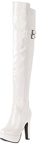 LUXMAX Stivali Lunghi Donna sopra Il Ginocchio Platform di Vernice Scarpe con Tacco Alto Blocco Cerniera (Bianco) - 35 EU