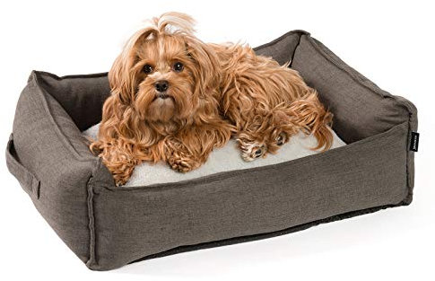 JAMAXX Premium Hundebett in edler Leinen-Optik/Orthopädisch Memory Visco Schaumstoff/Waschbar Bezug Abnehmbar, mit Wendekissen, Hochwertiger Hunde-Korb Hundekörbchen S-XL (65x50 (S), Grey)