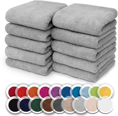 NatureMark 10er Pack Waschlappen | 100% Baumwolle | Frottier Seiflappen | Größe 30 x 30 cm | Frottee Seiftücher im 10er Pack Farbe: Silber grau