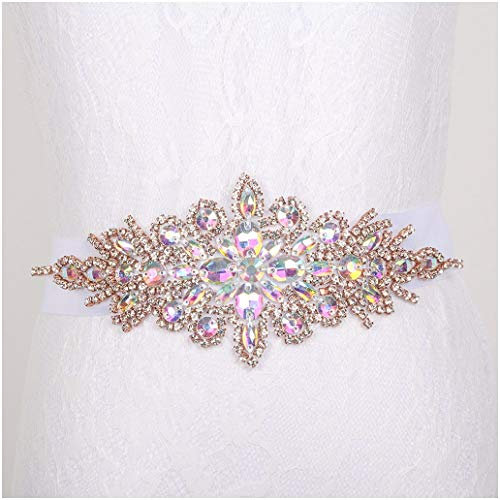 ShinyBeauty Schärpe Gürtel Roségold Irisierender Laufgürtel Frauen Strass Applique Gürtel Strass Gürtel für Kleider Perle Brautgürtel Muticolor Roségold Hochzeitsschärpe Gürtel RA004