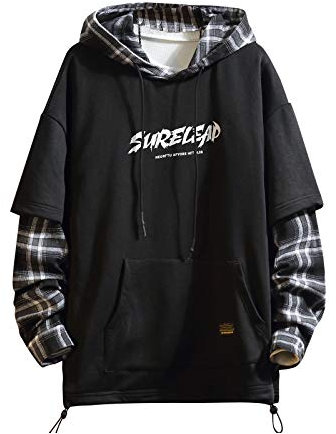 GURUNVANI Japan Style Patchwork-Hoodies für Herren, Characters, Streetwear, Hoodie, Herren-Sweatshirt - Schwarz - Large