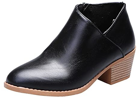 Stivali Stivaletti Bassi Scarponcini Stivali Moto Scarpe Moto Stivali Donna Moda Casual Slip On Retro Breve Caviglia Scarpe Tacco Basso in Pelle (39,Nero)