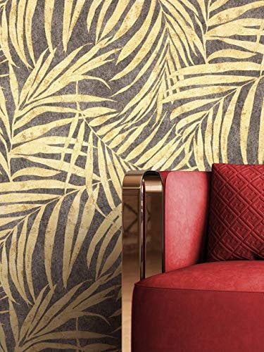 NEWROOM Papier peint Noir Jungle Intissé - Tropical Anthracite Beige Feuilles Feuilles de Palmier Floral