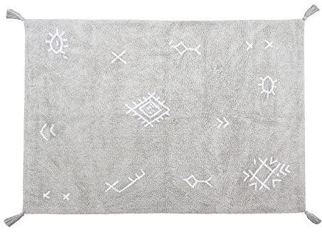 Happy Decor Kids-Waschbarer Teppich für Kinderzimmer ITZA in Grau und Hellgrau. Handgefertigt in rechteckiger Form mit recycelter, kurzfloriger Baumwolle und ungiftigen Farbstoffen-Größe:120x160cm