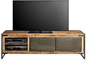SAM Lowboard Arta 1, Mangoholz massiv, TV-Board mit je 2 Holztüren & offenen Fächern, Griffe, Gestell & Blenden aus Metall, 160 x 50 x 40 cm