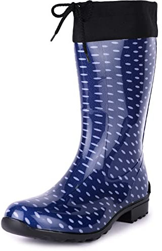 Ladeheid Stivali Donna in Gomma PVC LA-968 (Blu Scuro/Punti, 36 EU)