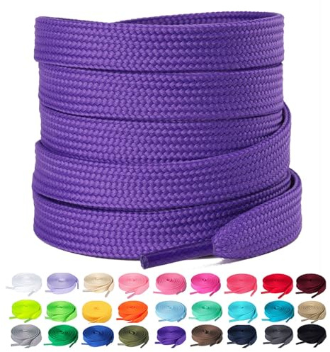 Olukssck Lacci Scarpe Piatti Colorati, [2 Paia] Stringhe Scarpe Resistenti Lacci da Ricambio per Scarpe Sportive, Scarponcini, per Adulti e Bambini - Larghezza 10 mm, Viola Scuro, 145cm