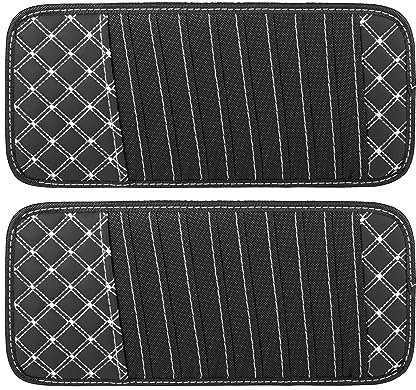 X AUTOHAUX 2pcs Car CD Visor Storage Cases with 10 Storage Black W/White Line