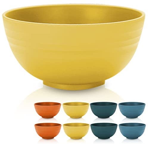 Kyraton 760 ml Plastic Cereal Bowls 8 Pieces, Unbreakable and Reusable Light Weight Bowl for Rice Noodle Soup Snack Salad Fruit BPA Free Dishwasher Safe (Gold Yellow)