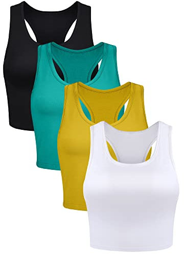 Boao bauchfreie Tanktops für Damen, ärmellos, Racerback-Design, Sporttop, 4 Stück, Klein