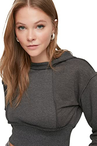 Trendyol Damen Anthracite Haguous Sewing Detailed Crop Knitted Thin Sweatshirt, Anthracite, XL EU