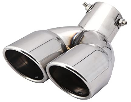 ihreesy 76mm Edelstahl Auspuffblende Endrohr,Universal Auspuffendrohr Doppel Endrohrblende Auspuff Blende Auto Auspuff Schalldämpferrohr Auspuff Endrohr Auspuffanlage Auspuff,Silber Kurve