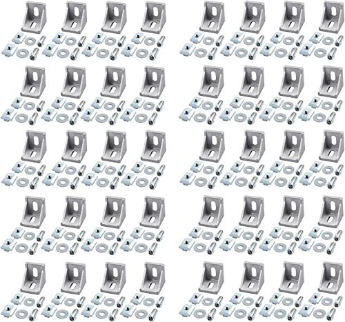Savieva 40stk Aluprofil 40x40 Befestigungsmaterial - Winkelverbinder 40x40 Nut 8 Raster Streben Aluminium Winkelverbinder für Aluprofil,DIY-Projekt, Strebenprofil, 3D-Drucker