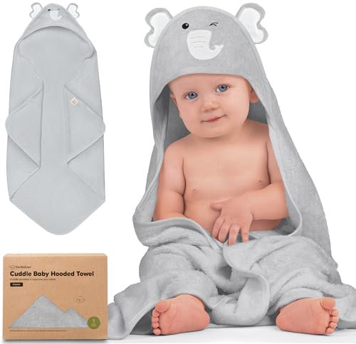 KeaBabies Kapuzenhandtuch Baby - Baby Handtuch Kapuze, Weich & Super Saugfähig Babyhandtuch Mit Kapuze für Neugeborene, Baby Badetuch mit Kapuze, Babybadetücher & Kapuzenhandtücher (Elephant, Regular)