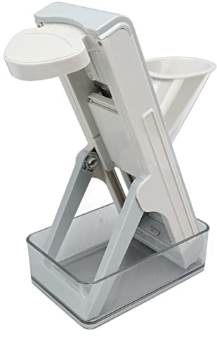Mandoline de Cuisine Safety Slicer,Hachoir à Légumes Vertical Sûr,Multifonction Tous Coupe Légumes,Julienne, Indispensables de Cuisine avec Boîte de Rangement pour la Cuisine(Gris)