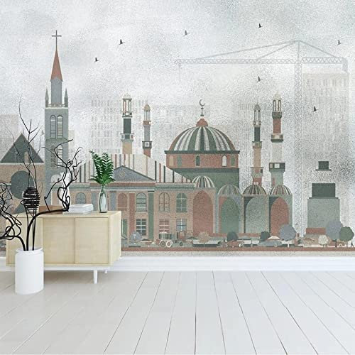 XAONUO Ancien Papier Peint Photo 3D Optique Vintage Ville Maisons Trompe L Oeil | Déco Mural Tableaux Muraux Photo 350X254Cm Mural Décor Motif Poster Géant Stickers Muraux Optique Fond Effet