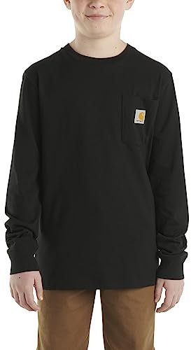 Carhartt Kid's CA6458 Long-Sleeve Pocket T-Shirt - Boys, Caviar Black, 7