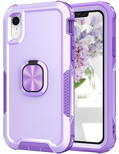 Knoowcase for iPhone XR Case Shockproof iPhone XR Phone Case with Ring Military Grade Full Protective TPU Bumper Hard PC Back Cover Built-in Magnetic Kickstand Car Mount Case, Purple