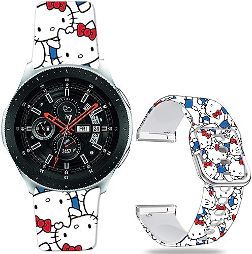 Leotop Hello Kt Sweet Blue Bänder Kompatibel mit Samsung Galaxy Watch 5/Watch 4/Watch 42mm/Watch 3 41mm/Active 2 44mm/Active 40mm/Gear Sport/S2 Classic/TicWatch 2 Fancy 20mm Cartoon Armband.