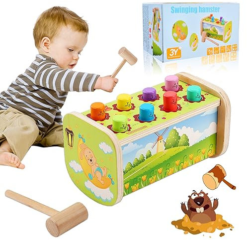 Forhome Juego de Martillo de Juguete Montessori, Juguete Educativo con 1 Martillo, Juego de Golpes, Juguete Montessori de 2 3 4 años, Buen Regalo para bebés pequeños