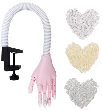 Deciniee Mano Finta per Ricostruzione Unghie,300 Pezzi Formazione Punte per Unghie e Mano Pratica,Strumenti Professionali per Mani per Arte Delle Unghie,Mani Finte Regolabili per Manicure Rosa