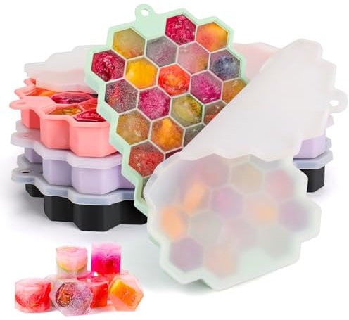 3 Stück Eiswürfelform, Silikon Eiswürfelbehälter XL Mit Deckel, Stapelbar und Spülmaschinenfest Eiswürfelformen, Für Bier,WeinUnd Baby Snack Inklusiv (schwarz+lila+grün+rosa, 4er Set(148 Eiswürfel))