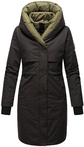 Navahoo Damen Mantel lange warme Winter Steppjacke mit Kapuze und magnetischen Elementen Snowelf XS-XXL
