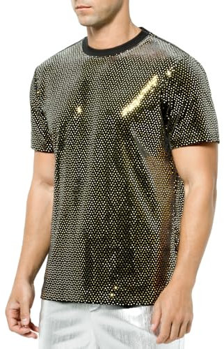 Casey Kevin Pailletten Herren T-Shirt Club Party Kurzarm Shirt