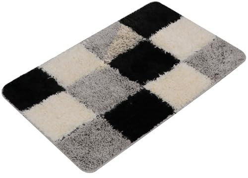Hecto Badezimmermatte rutschfest 50X80Cm Schwarz, Weiß, Grau Rechteck Badematte rutschfest,Badezimmerteppich Absorbent,Badematte Washable for Bathroom,Schnelltrocknende Badvorleger
