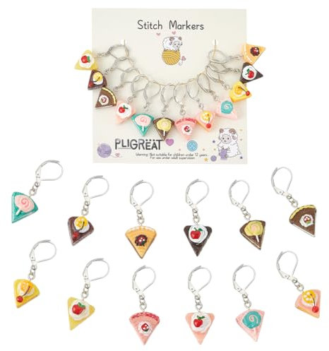 PLIGREAT 12 Stück Niedliche Mini Schokoladenkuchen Maschenmarkierer Stricken Verriegeln Häkelmarker für Oma Mama DIY Geschenke Weben Quilten Nähwerkzeug DIY Ohrringe Schmuckherstellung Zubehör