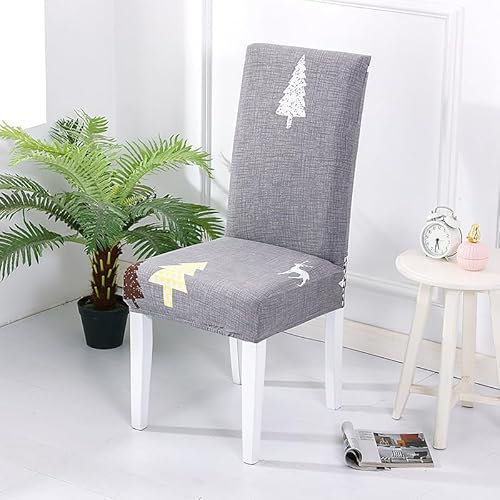 Gambo Stuhlhussen Elch Weihnachtsbaum Stuhlhussen 4Er Set, Moderne Stretch Abnehmbare Waschbar Stuhlbezug,Stretch Stuhlhusse Mit Gummiband,Für Hotel,Bankett,Restaurant,Haus, Party,Hochzeit Deko