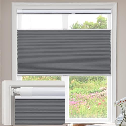 UrMoon Cellular Pleated Blinds for Window, No Tool No Drill Shades Top-down Bottom-up Blind Blackout Cordless Honeycomb Shade for Home Office (Blackout - Haze Gray, Custom Sizes)