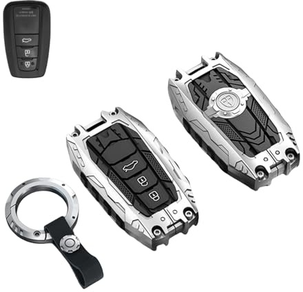 Schwere Schlüsselhülle für Toyota, Schlüsselanhänger, Zubehör für Toyota 2020–2024 Highlander 2018–2024 RAV4 Camry C-HR Corolla Avalon Prius GT86 (Typ B, Silber)