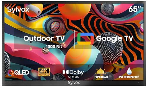 SYLVOX 65 TV da Esterno, QLED 4K UHD 1000Nits, Smart Google TV IP55 Impermeabile,Tuner DVB-T2/S2/C HEVC 10, WiFi, Google Assistant, Outdoor Televisione per Giardini, Terrazza (Deck Pro 2.0 QLED)
