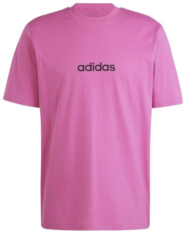 adidas Herren Essentials LINEAR Single Jersey Tee, semi Lucid Fuchsia/Black, XXL