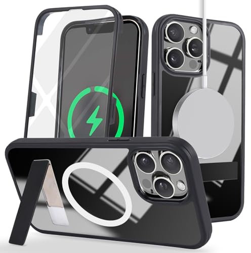 Zouzt for iPhone 13 Pro Max/12 Pro Max 6.7 Inch Case with Screen Protector, 360 Full Body with Glass Screen Protector [for Magsafe] [Shockproof] Stand Heavy Duty Protection Phone Case - Black