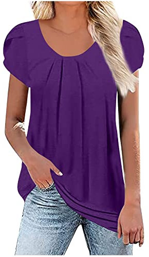 Haut Femme Ete Tunique Femme Haut Femme Blanc Chemisier Rose Femme Tablier Blouse Femme Court Tee Shirt Femme Grande Taille Blouse de Travail Tee Shirt Femme T-Shirt Oversize Violet XL