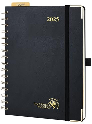 POPRUN Kalender 2025 Buchkalender Ringbuch mit Hardcover, ca. A5 (21,5 x 16 cm), 12-Monate-Terminplaner (Jan.2025-Dez.2025), Wochenplaner 2025 mit 100 GSM Elfenbeinpapier - Schwarz